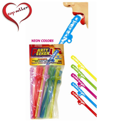 Hott Products 5 Assorted Neon Colors Party Pecker Sipping Straws 10/Bag